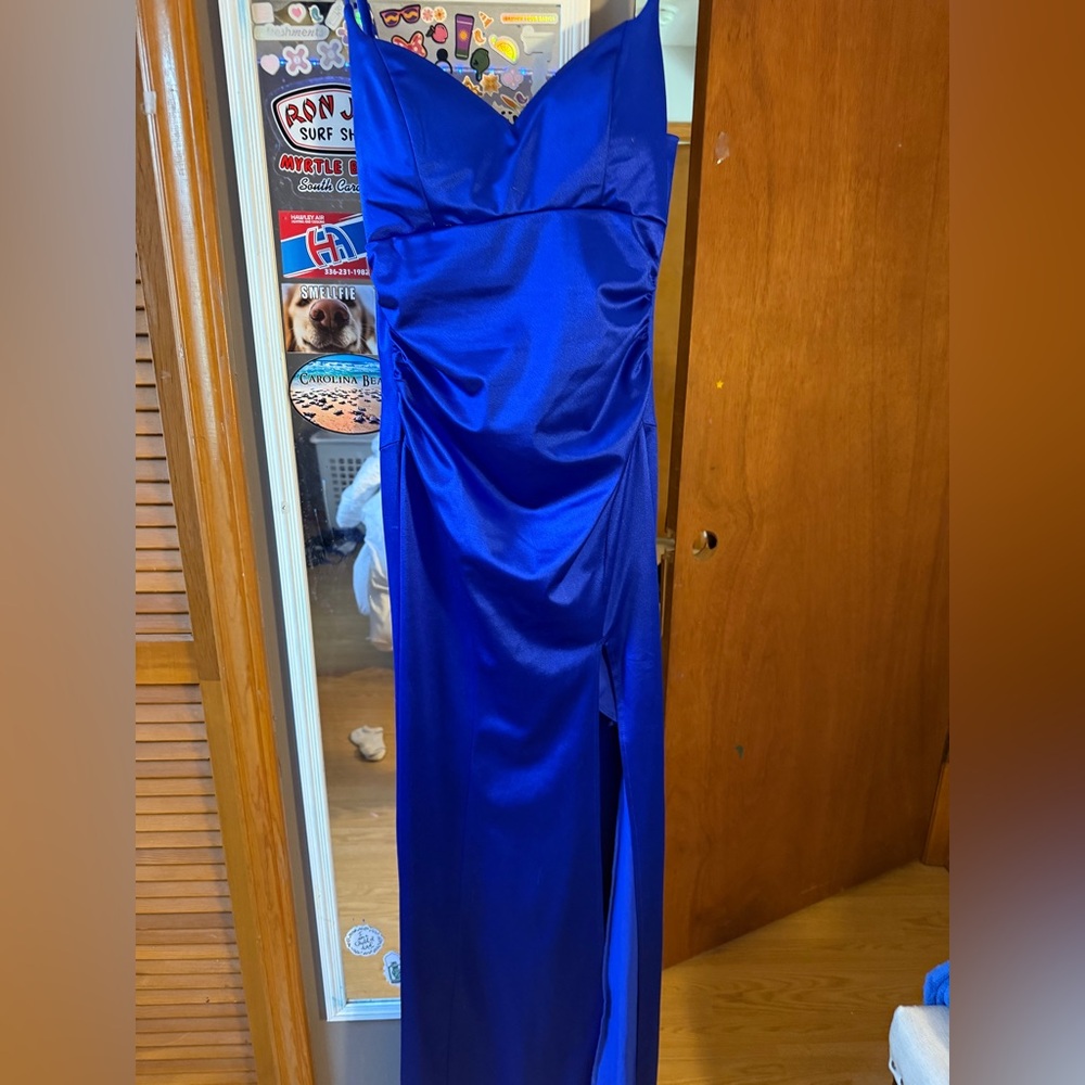 Elegant Blue Satin Prom Dress